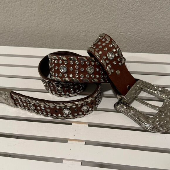 Vintage Western leather rhinestone belt